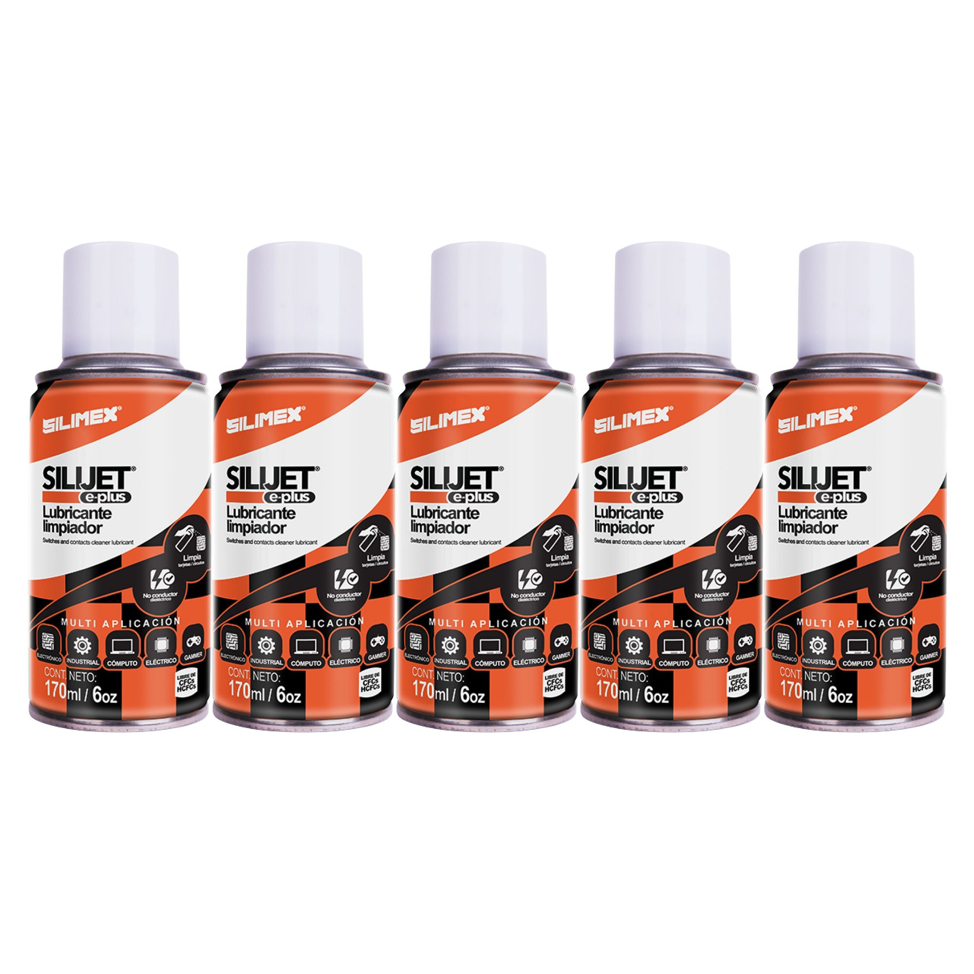 5 Pack - Lubricante Silimex Silijet e-plus limpiador dieléctrico De 170 ML.